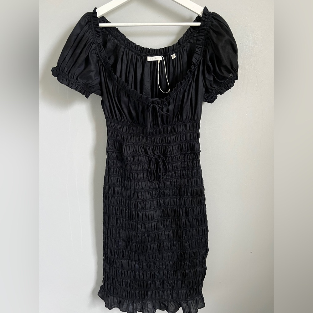 DÔEN Roselynn black scrunched ramie dress size medium